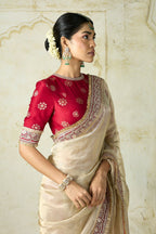 Soft Space Silk Designer Saree with Embroidered Sequin Lace Border & Readymade Embellished Blouse