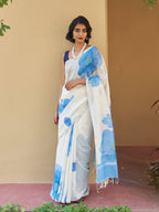 Pure Linen Digital Print Saree with Banglory Satin Blouse & Elegant Latkan Detailing
