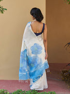 Pure Linen Digital Print Saree with Banglory Satin Blouse & Elegant Latkan Detailing
