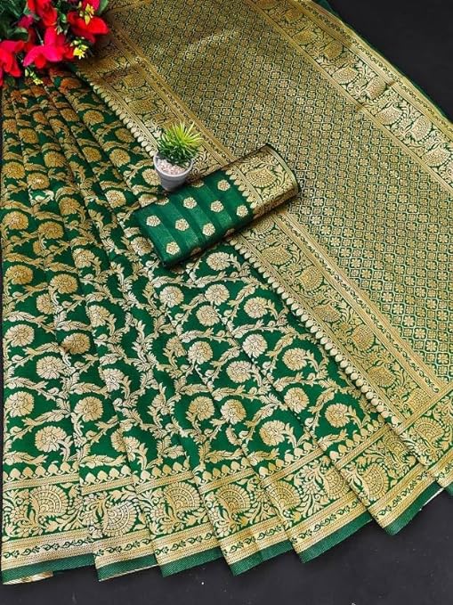 Royal Banarasi Silk Saree with Rich Zari Weaving and Blouse Piece