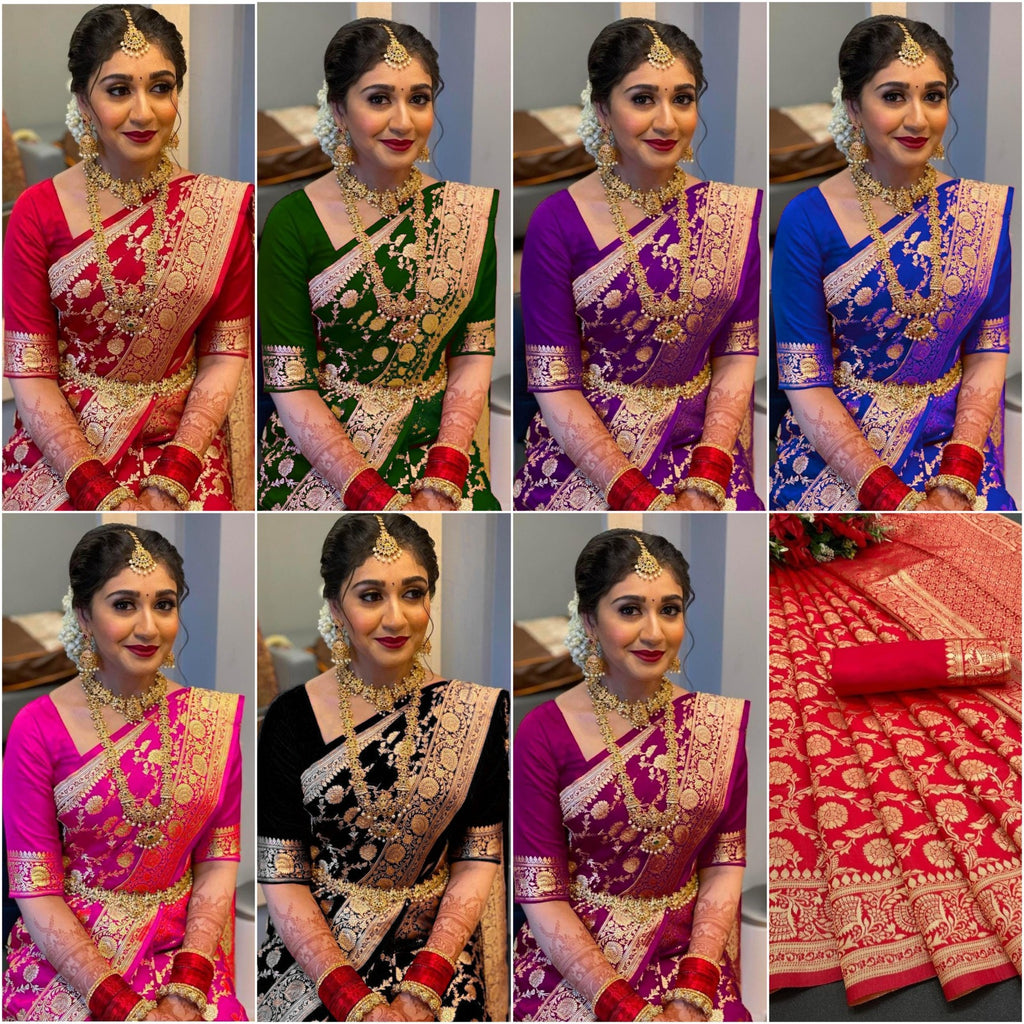 Royal Banarasi Silk Saree with Rich Zari Weaving and Blouse Piece