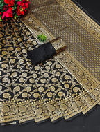 Royal Banarasi Silk Saree with Rich Zari Weaving and Blouse Piece