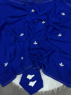 Elegant Handcrafted Leaf-Cut Georgette Saree with Silver Embellished Border