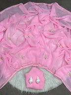 Elegant Handcrafted Leaf-Cut Georgette Saree with Silver Embellished Border