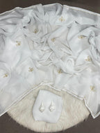 Elegant Handcrafted Leaf-Cut Georgette Saree with Silver Embellished Border