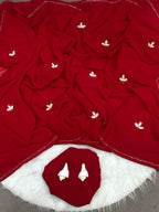 Elegant Handcrafted Leaf-Cut Georgette Saree with Silver Embellished Border