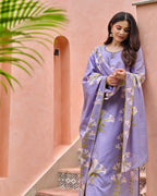 Premium Floral Printed Cotton Suit Set With Embroidered Neckline