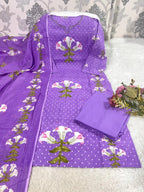 Premium Floral Printed Cotton Suit Set With Embroidered Neckline