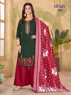 Royal Designer Embroidered Suit Set with Premium Weaving Dupatta (Kurti + Palazzo + Dupatta)