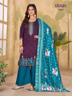 Royal Designer Embroidered Suit Set with Premium Weaving Dupatta (Kurti + Palazzo + Dupatta)