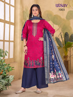 Royal Designer Embroidered Suit Set with Premium Weaving Dupatta (Kurti + Palazzo + Dupatta)