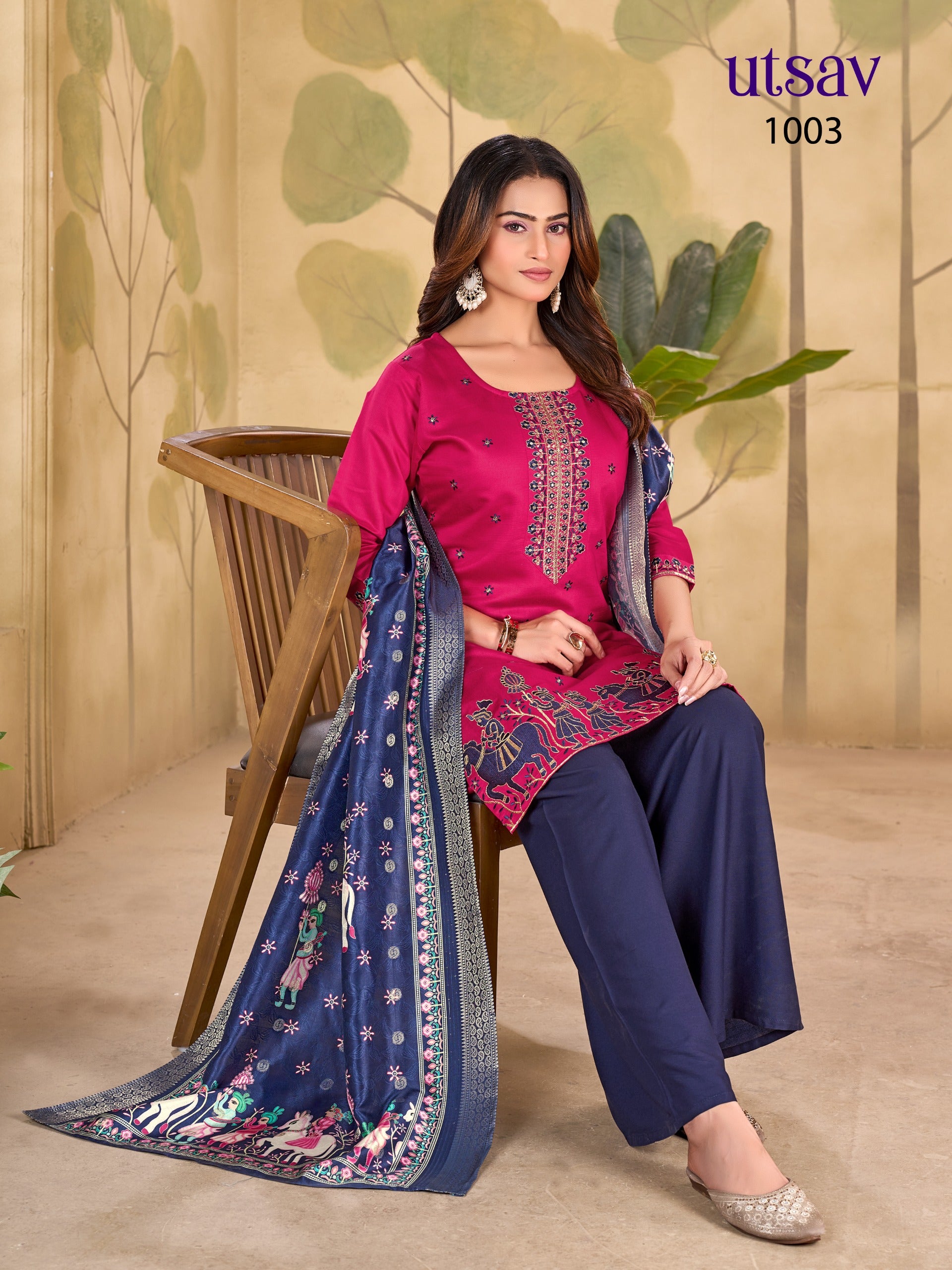 Royal Designer Embroidered Suit Set with Premium Weaving Dupatta (Kurti + Palazzo + Dupatta)
