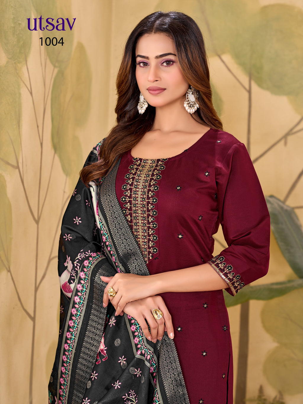 Royal Designer Embroidered Suit Set with Premium Weaving Dupatta (Kurti + Palazzo + Dupatta)