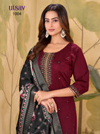 Royal Designer Embroidered Suit Set with Premium Weaving Dupatta (Kurti + Palazzo + Dupatta)