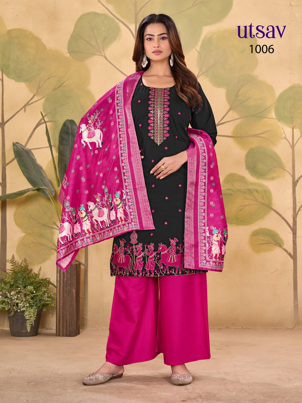Royal Designer Embroidered Suit Set with Premium Weaving Dupatta (Kurti + Palazzo + Dupatta)