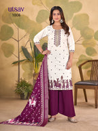 Royal Designer Embroidered Suit Set with Premium Weaving Dupatta (Kurti + Palazzo + Dupatta)