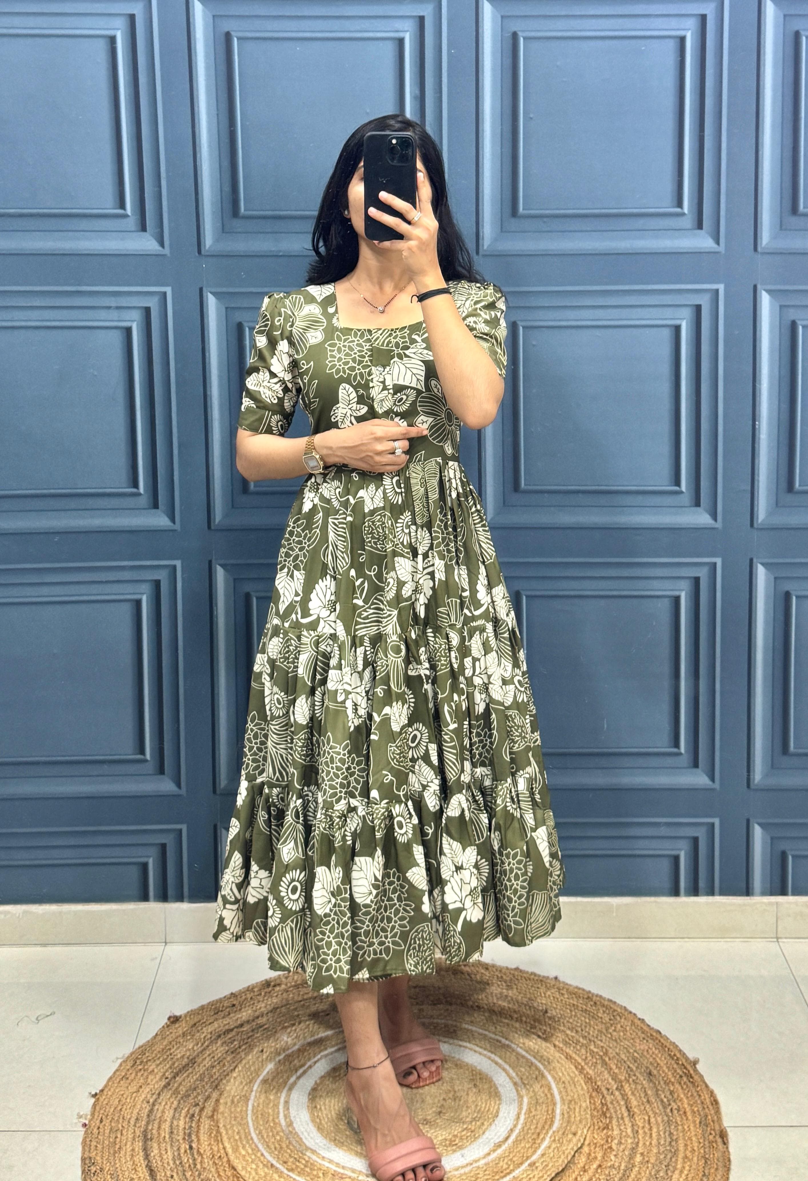 Premium Muslin Cotton Layered Flair Dress