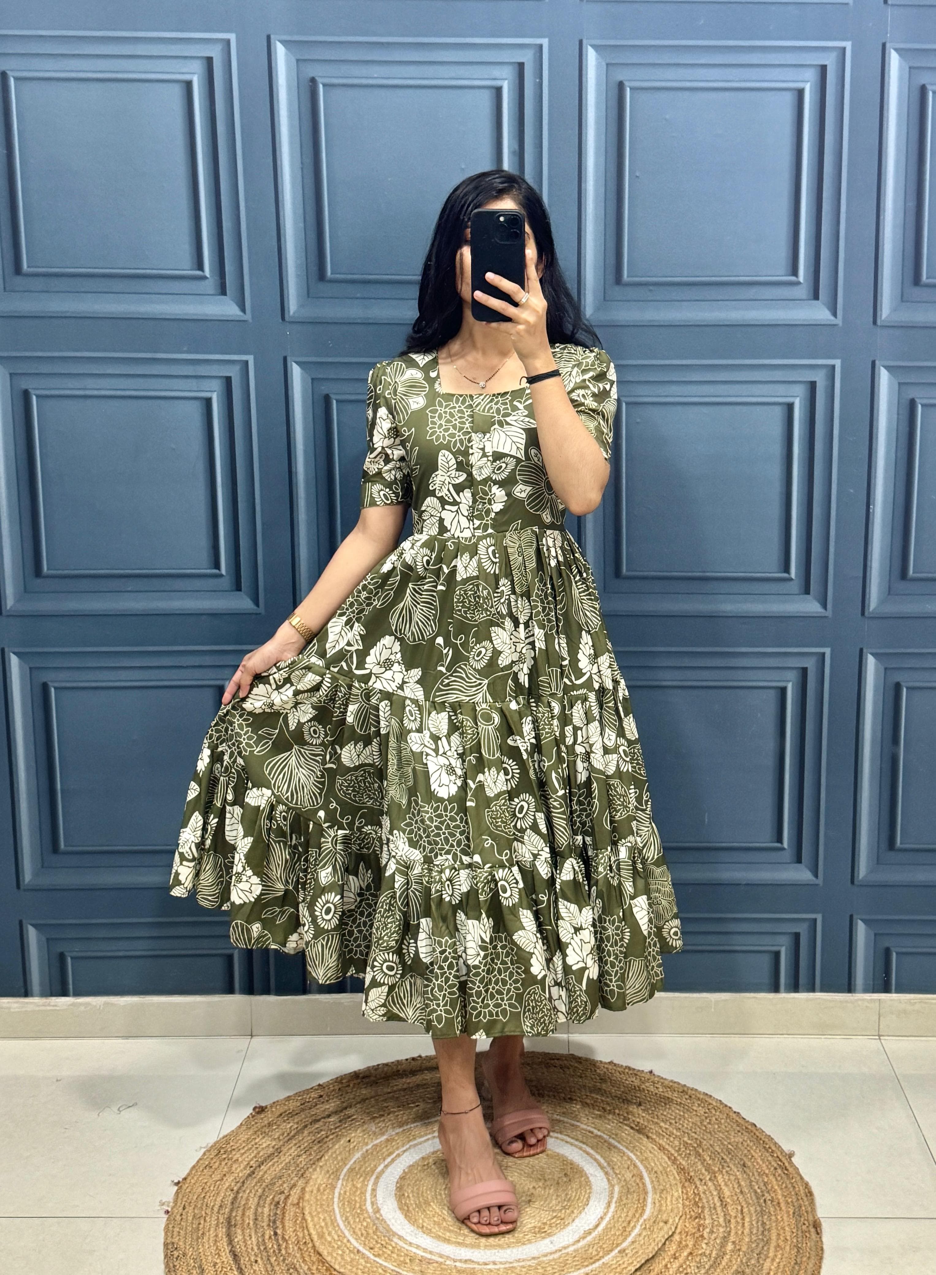 Premium Muslin Cotton Layered Flair Dress