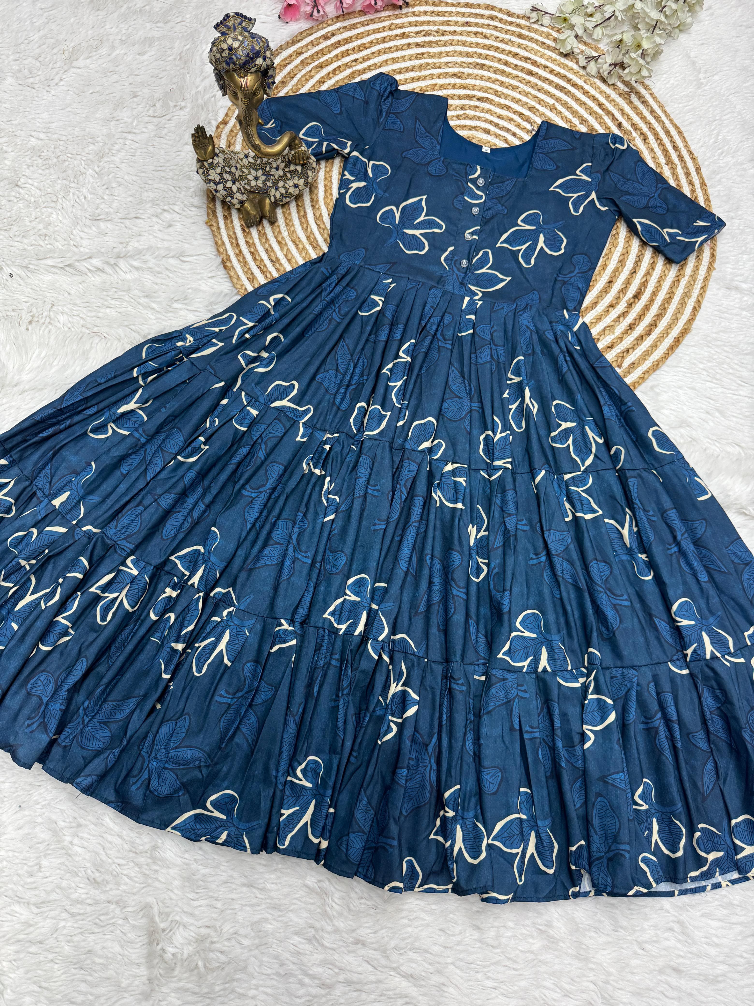 Premium Muslin Cotton Layered Flair Dress