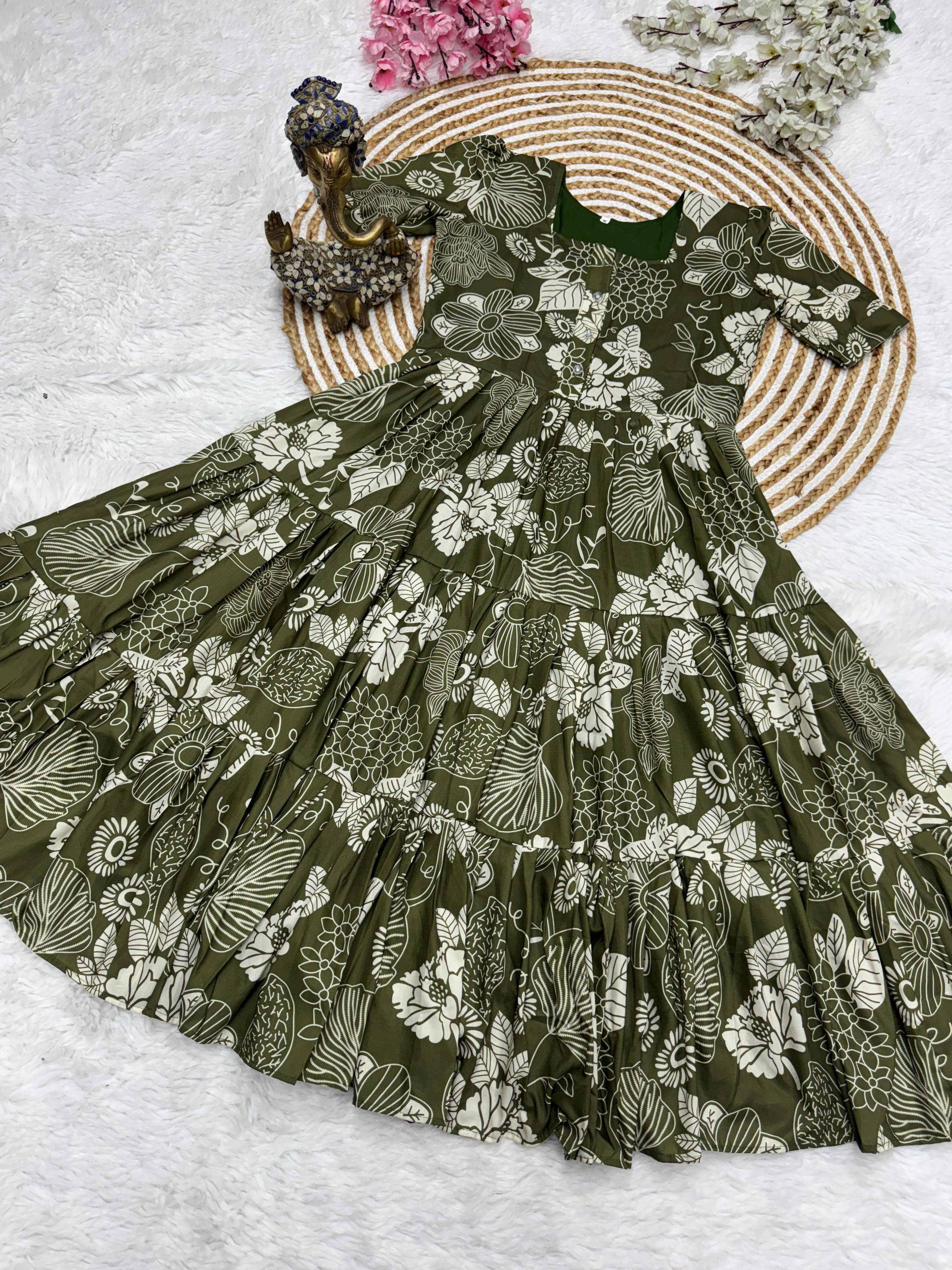 Premium Muslin Cotton Layered Flair Dress