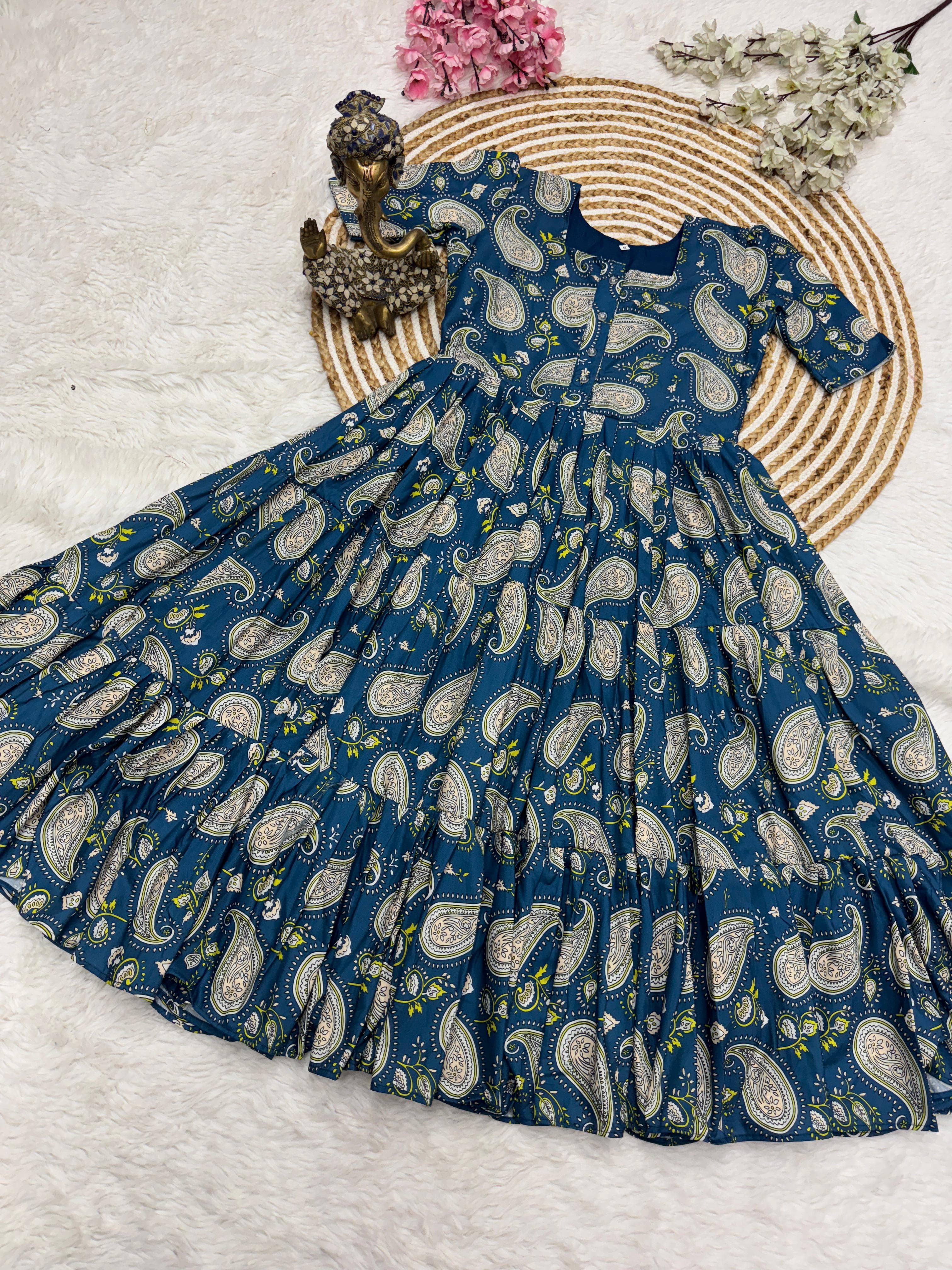 Premium Muslin Cotton Layered Flair Dress