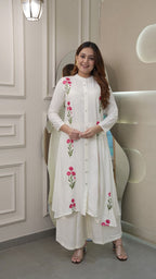 Premium Embroidered Rayon Long Flair Kurti with Palazzo Set – Everyday Elegance Meets Festive Style