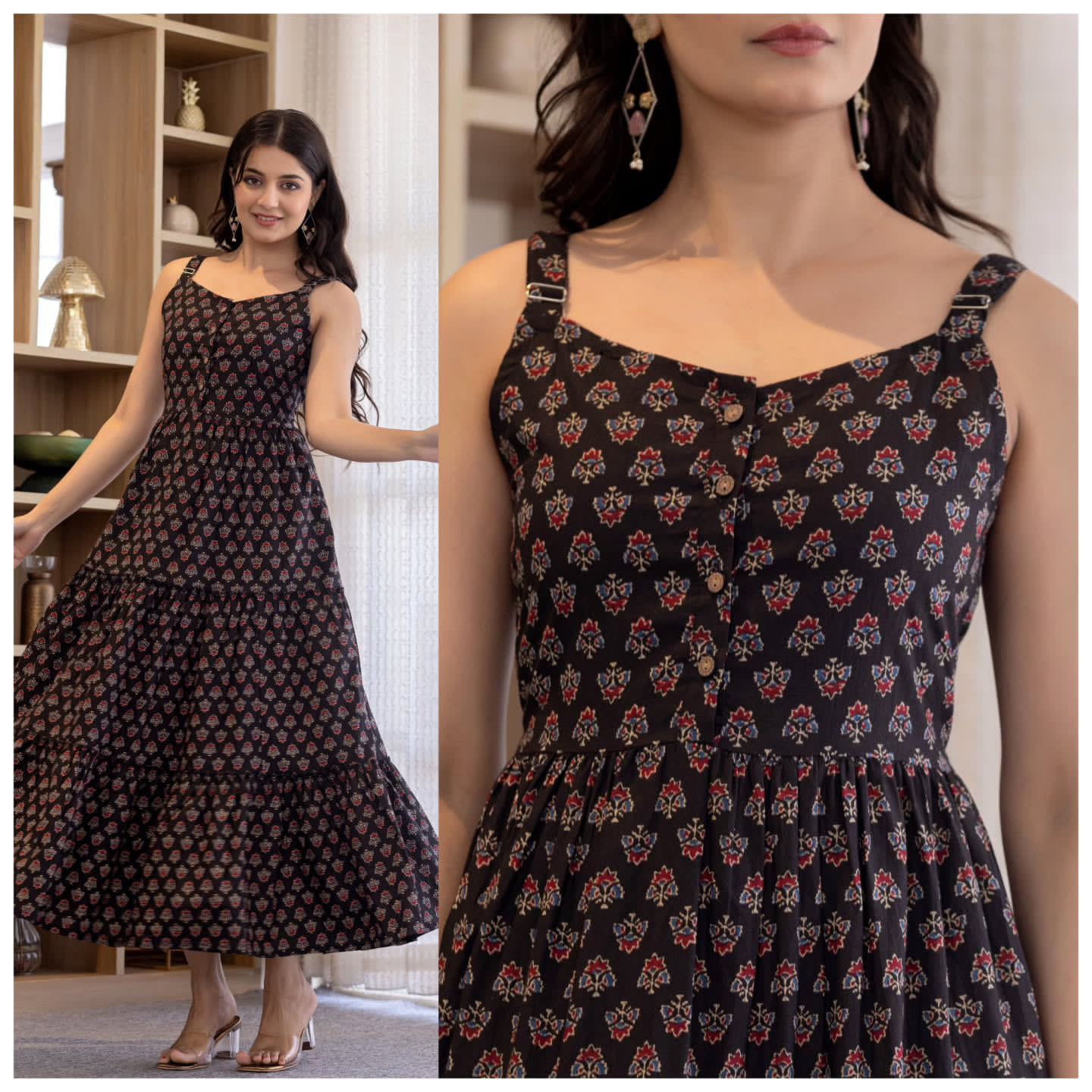 Premium Printed Flared Strappy Maxi Dress – Ultra-Soft Fabric & Effortless Everyday Elegance