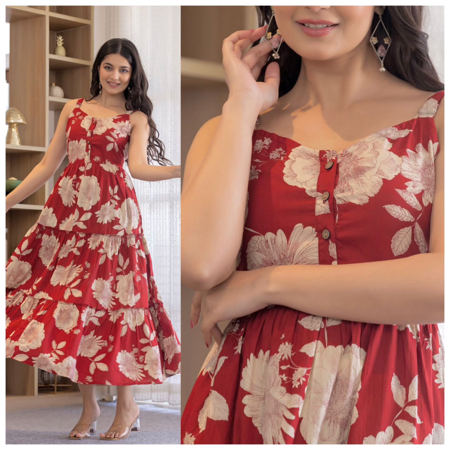 Premium Printed Flared Strappy Maxi Dress – Ultra-Soft Fabric & Effortless Everyday Elegance