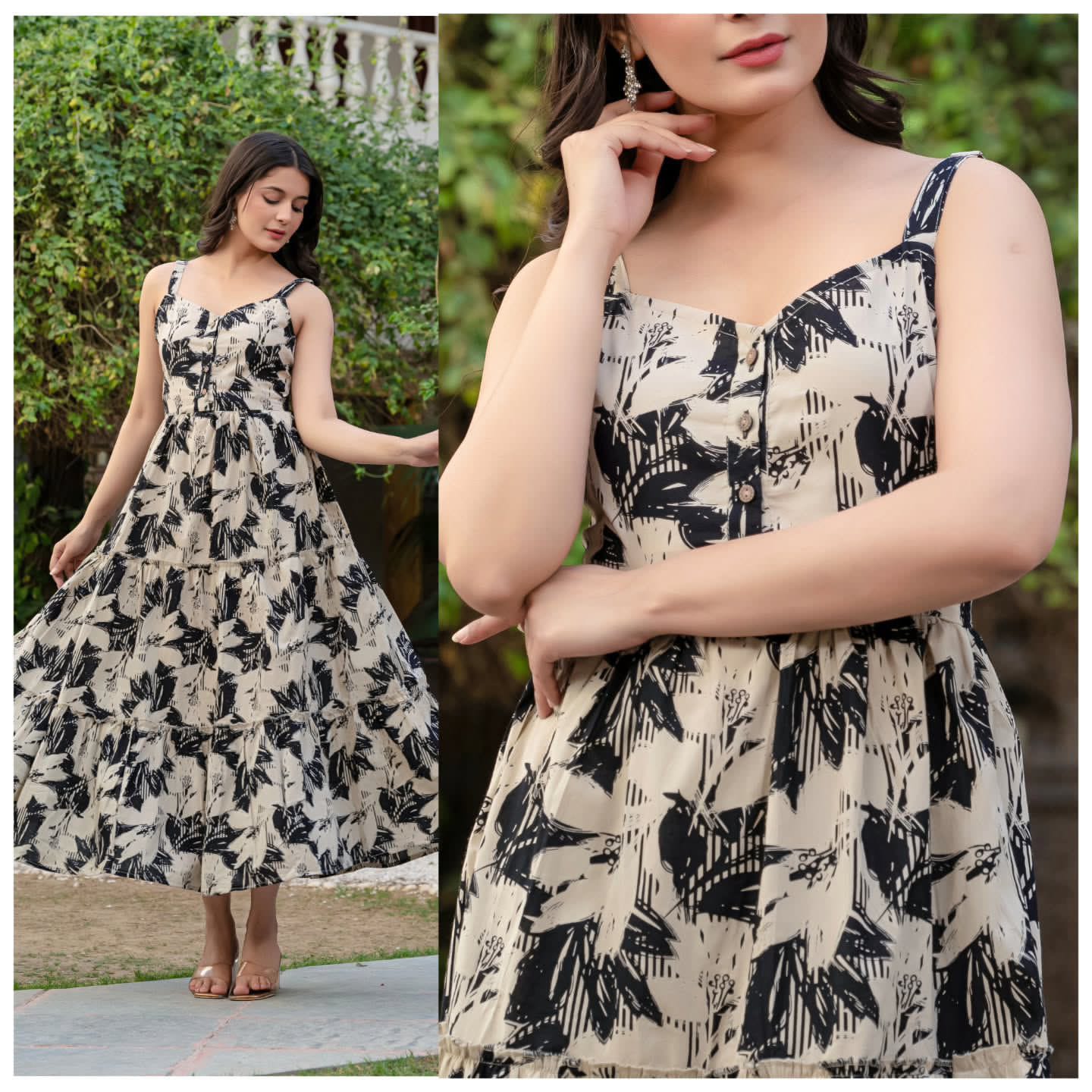 Premium Printed Flared Strappy Maxi Dress – Ultra-Soft Fabric & Effortless Everyday Elegance