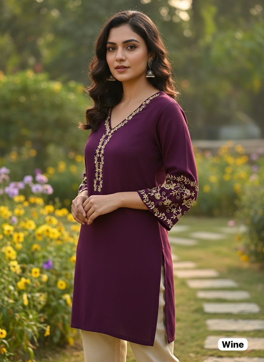 Premium Heavy Rayon Embroidered Short Kurti – Daily to Festive Essential