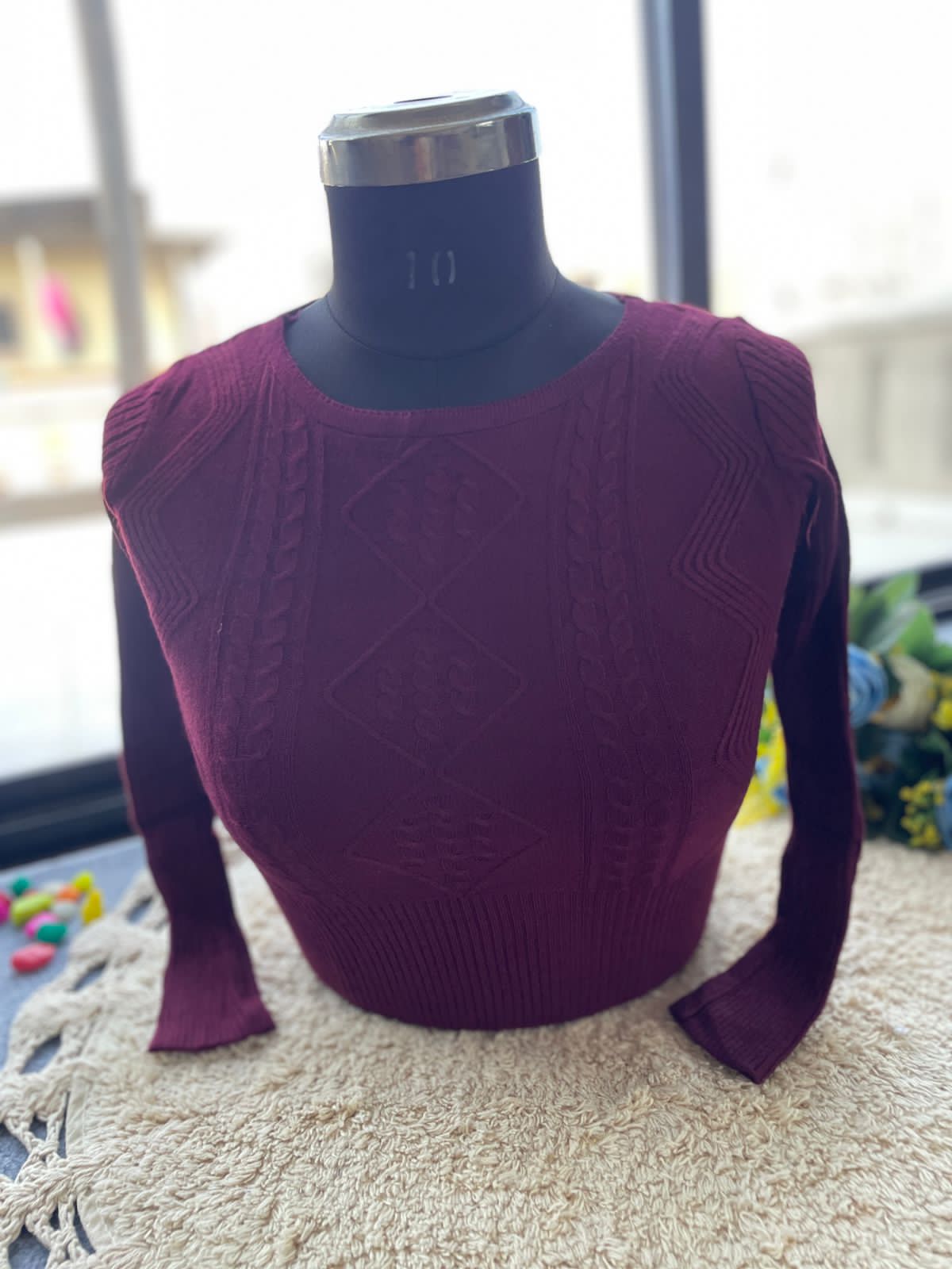 Premium Wool-Blend Stretch Knit Winter Blouse – Warm Slim-Fit Thermal Crop Top