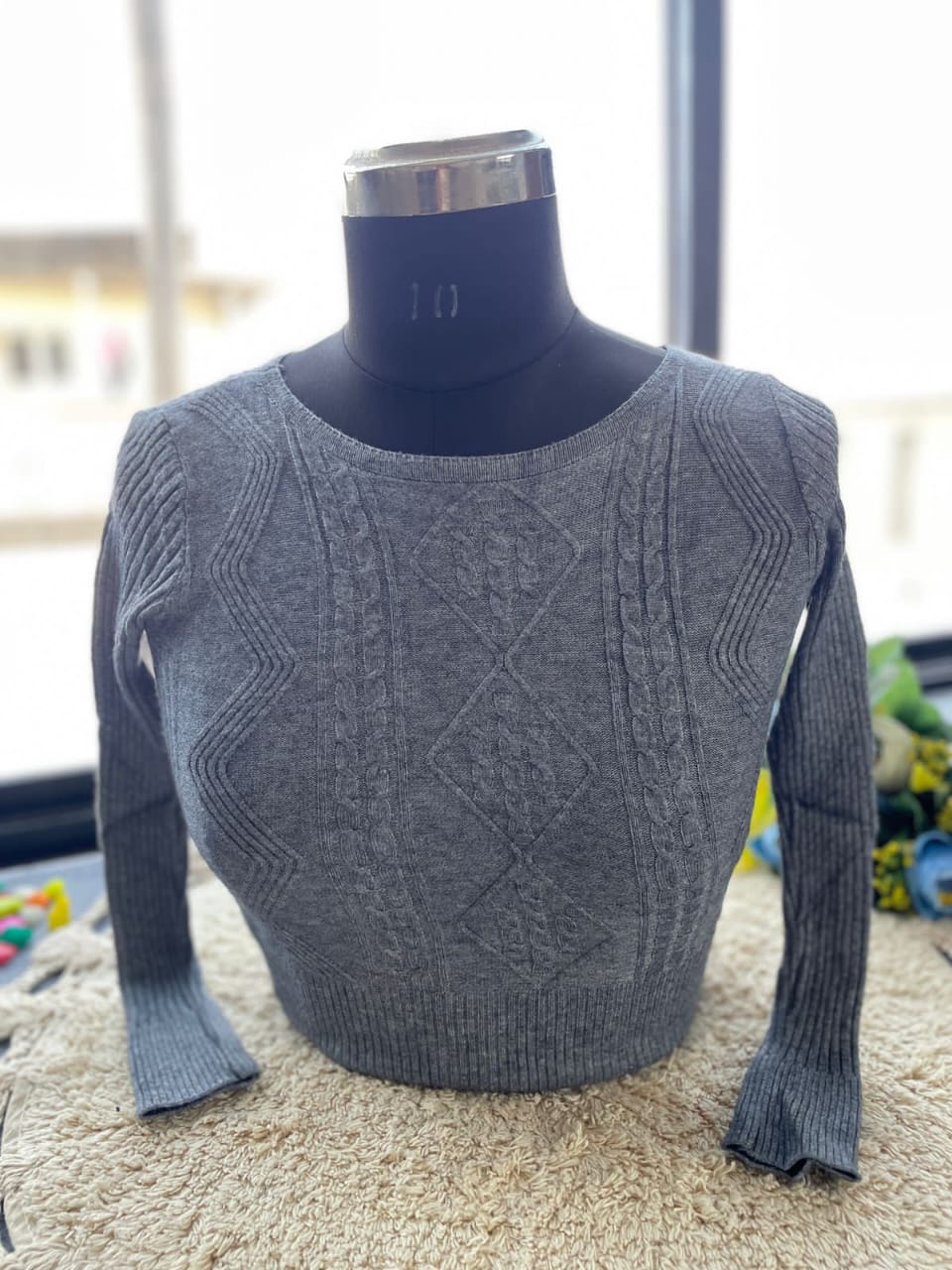 Premium Wool-Blend Stretch Knit Winter Blouse – Warm Slim-Fit Thermal Crop Top