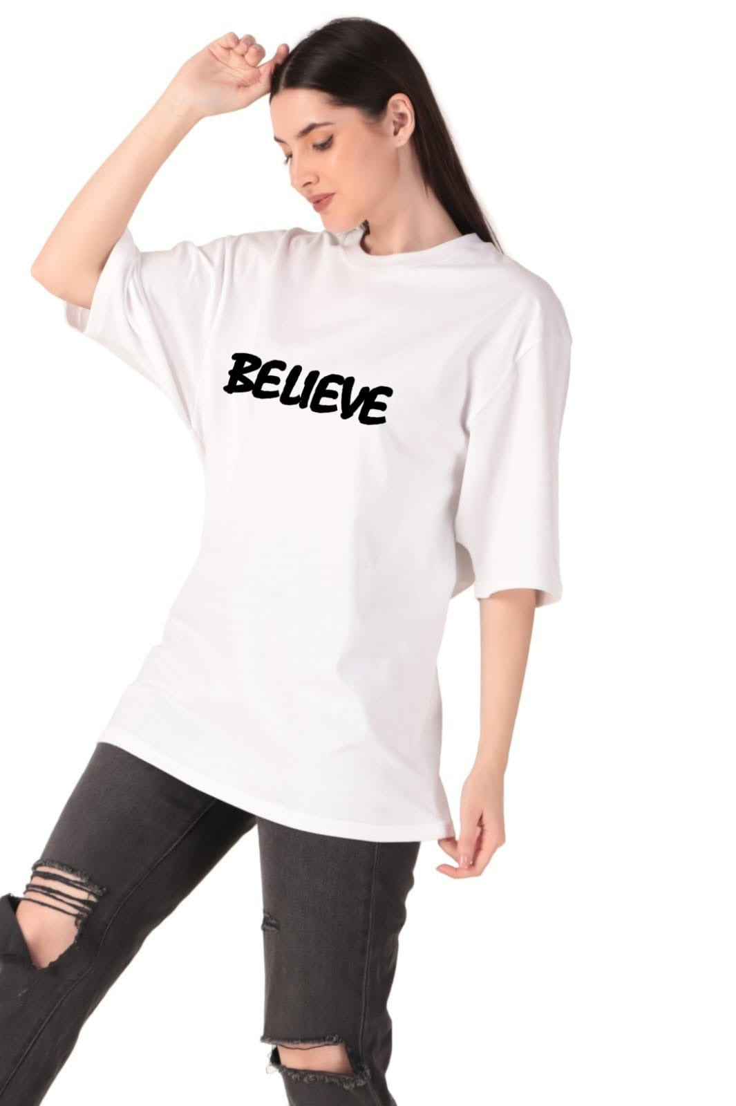 Believe Oversized Motivational Tee for Women