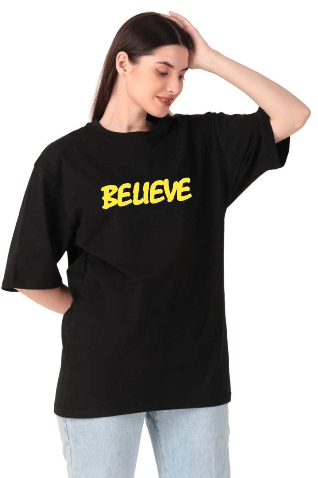 Believe Oversized Motivational Tee for Women