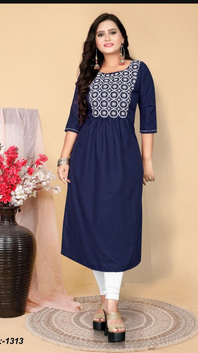 Premium Cotton Hand-Embroidered Kurti for Everyday Comfort & Style