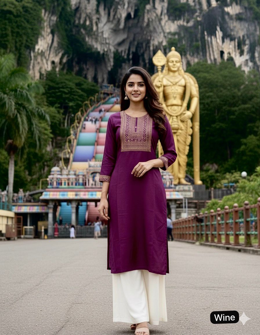 Premium Rayon Straight Embroidered Kurti for Festive & Everyday Elegance