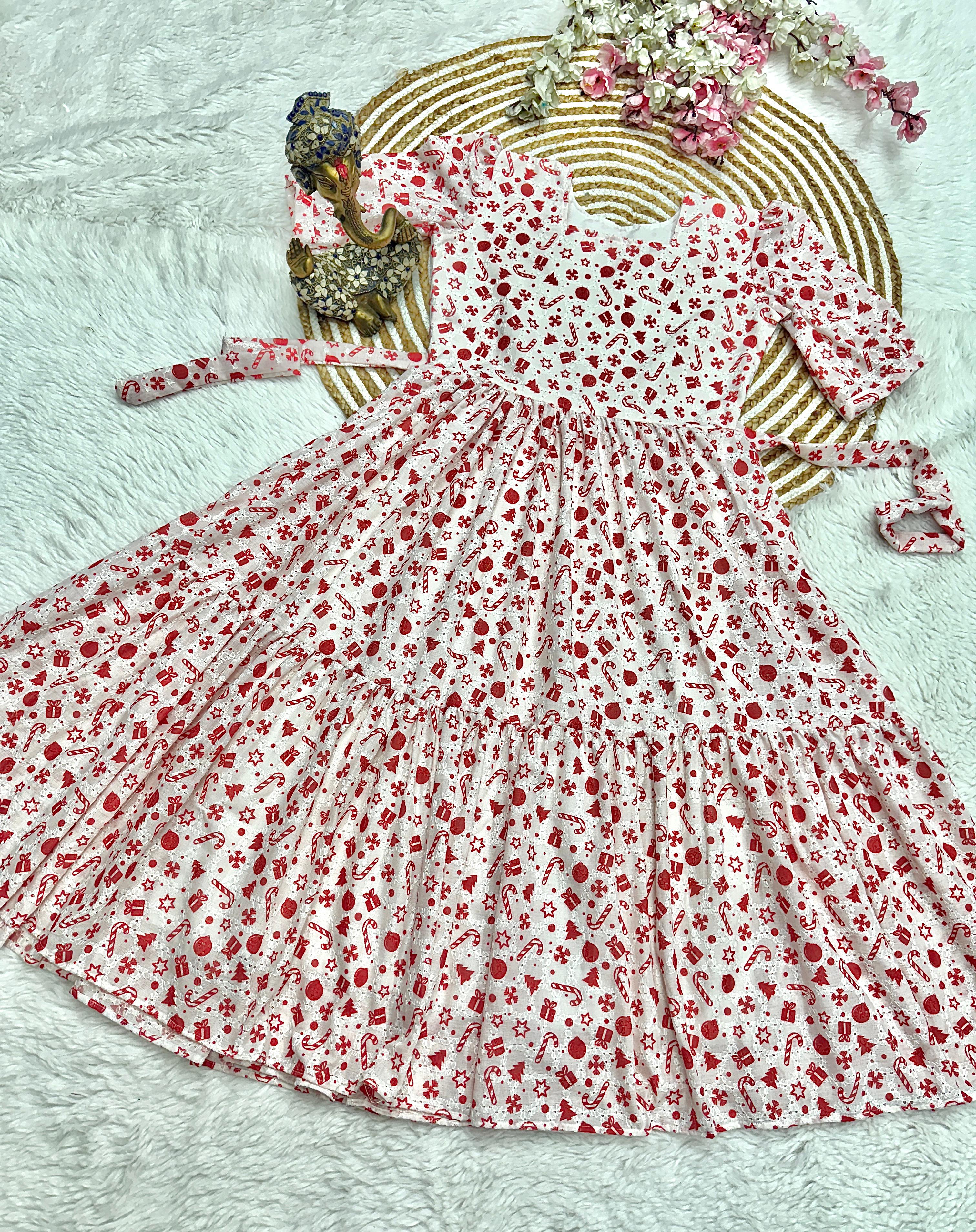 Premium Printed Hakoba Cotton Maxi Dress With Elegant Gathered Flair