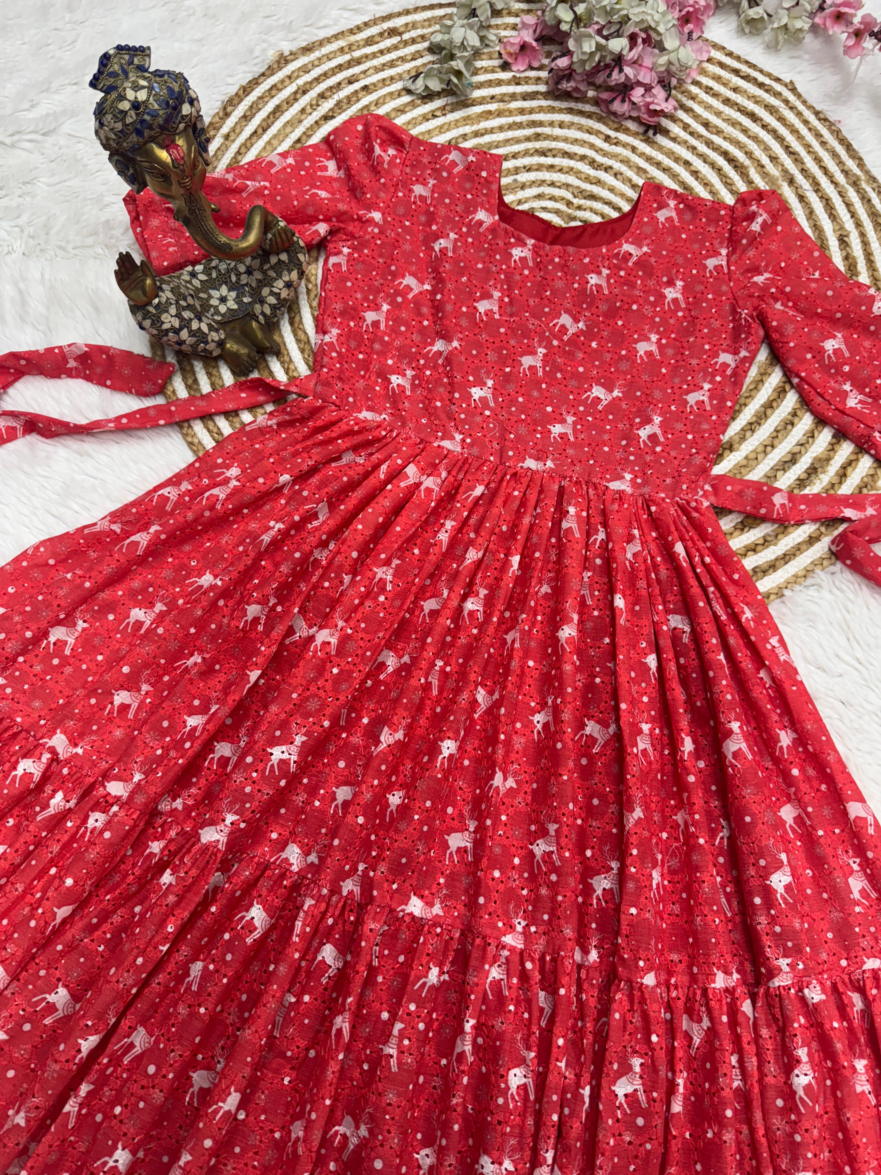 Premium Printed Hakoba Cotton Maxi Dress With Elegant Gathered Flair