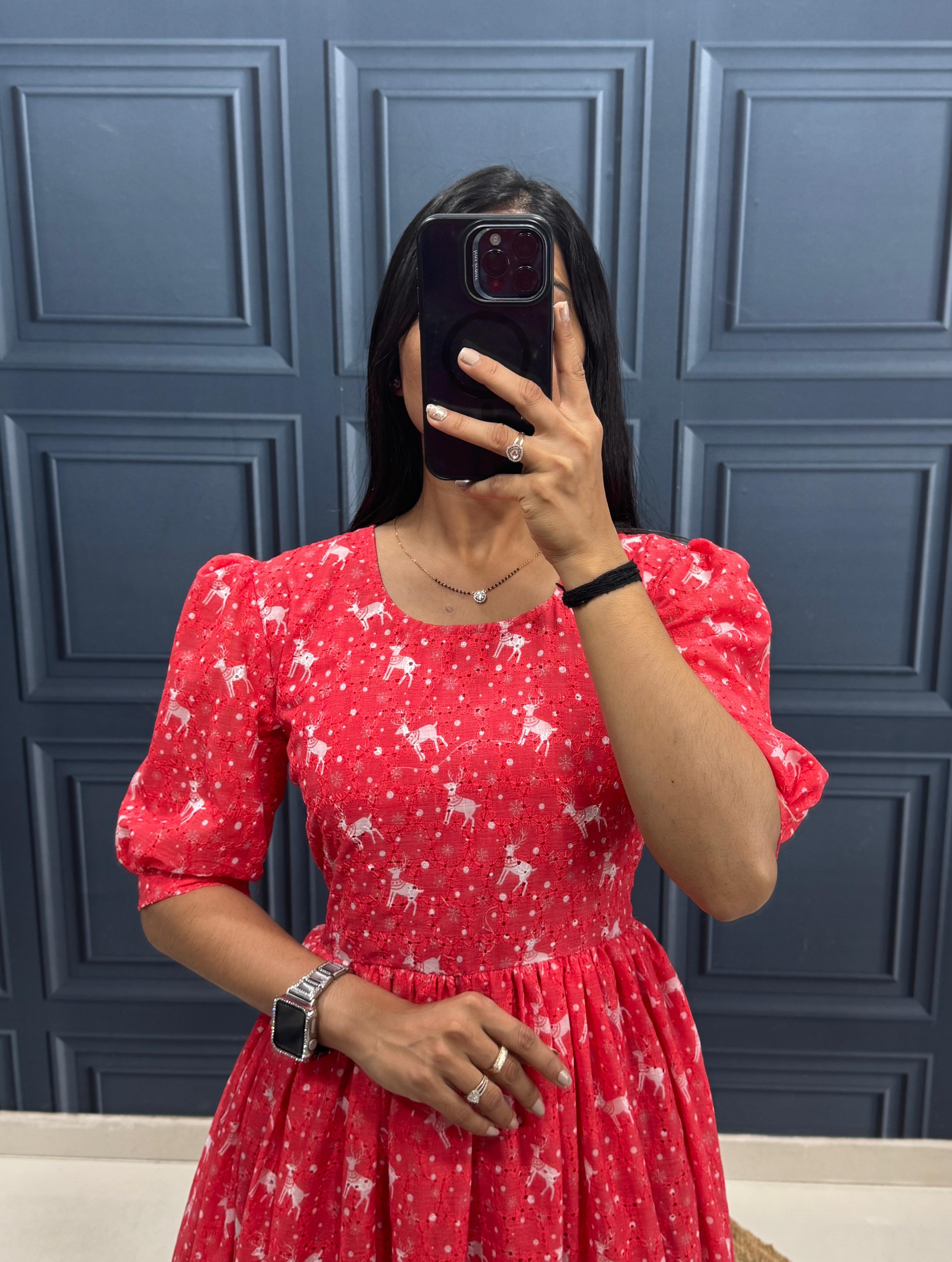 Premium Printed Hakoba Cotton Maxi Dress With Elegant Gathered Flair