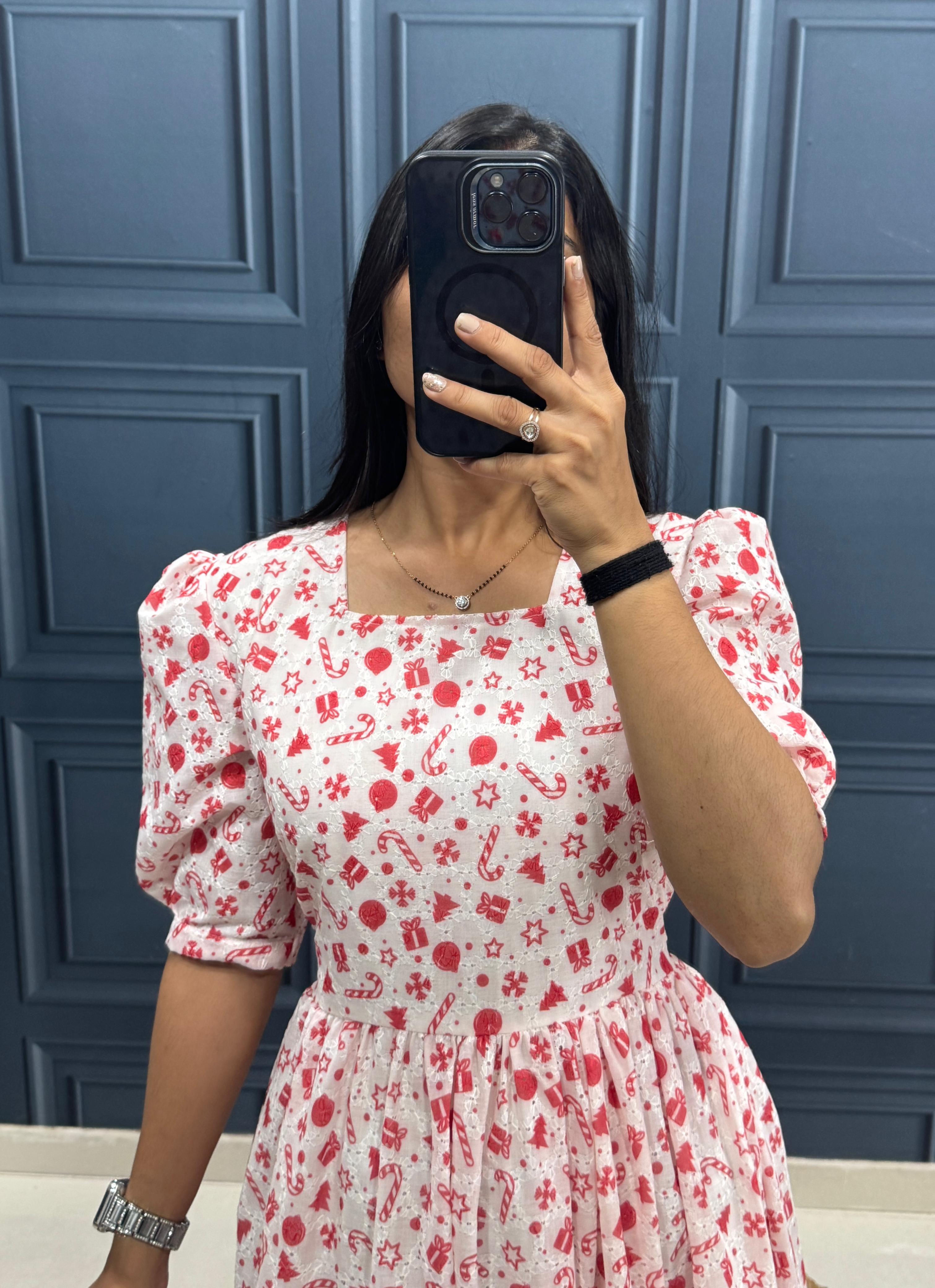 Premium Printed Hakoba Cotton Maxi Dress With Elegant Gathered Flair