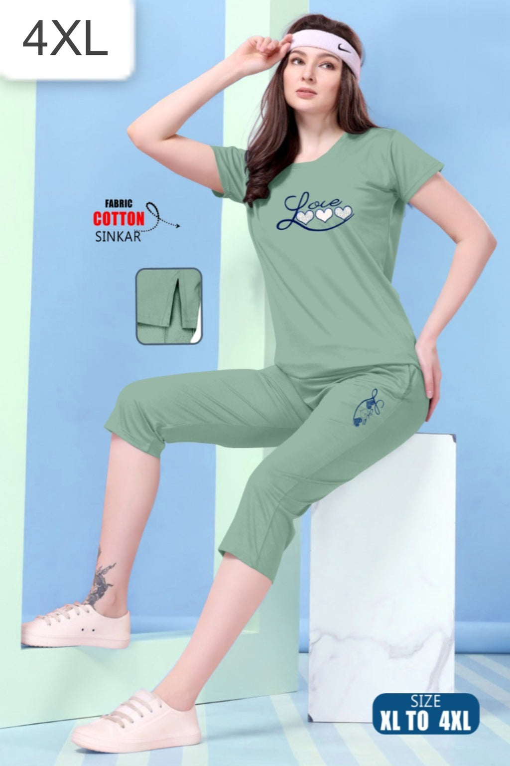 Premium Plus-Size Nightwear T-Shirt & Capry Set for All-Day Comfort