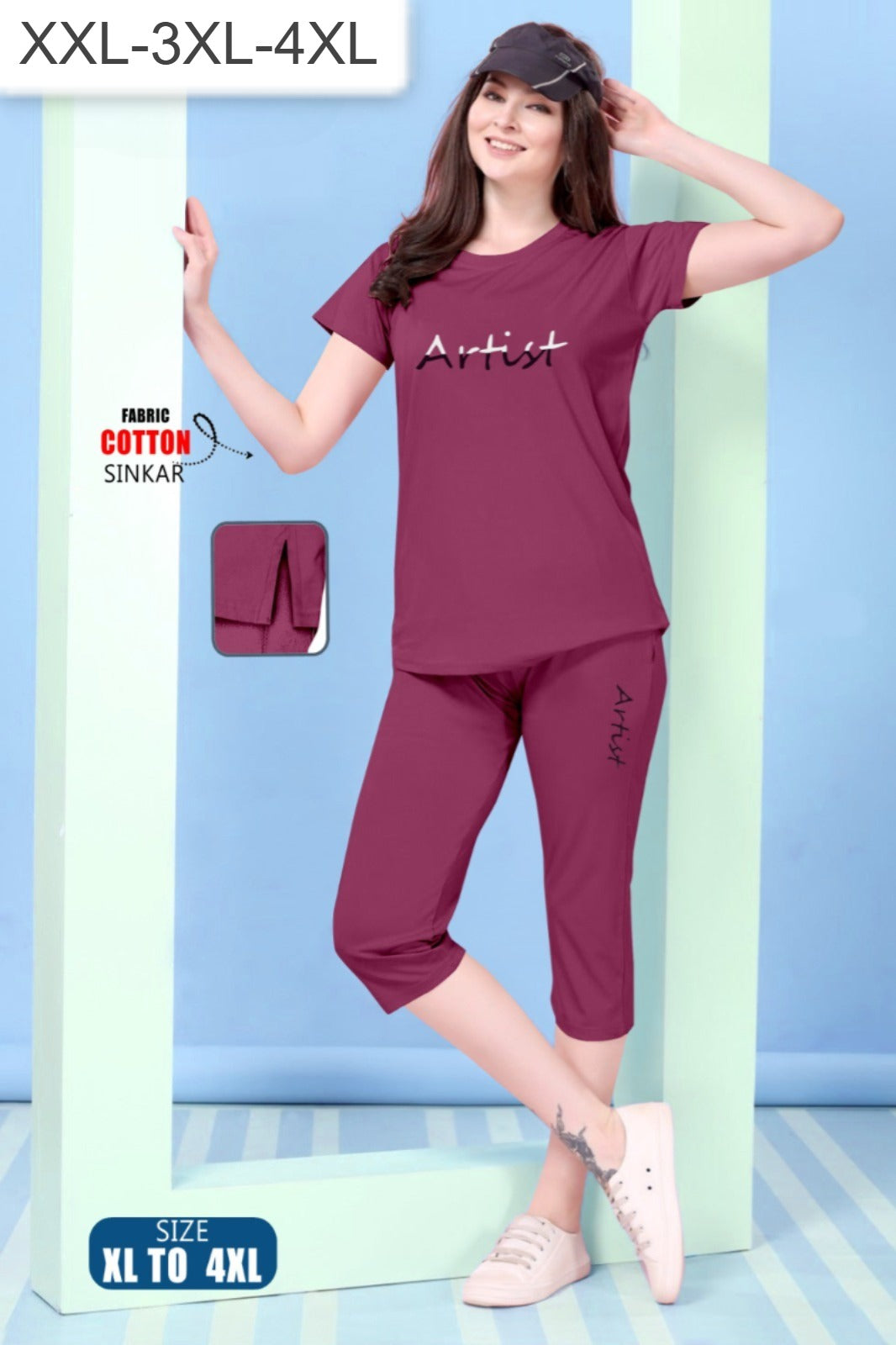Premium Plus-Size Nightwear T-Shirt & Capry Set for All-Day Comfort