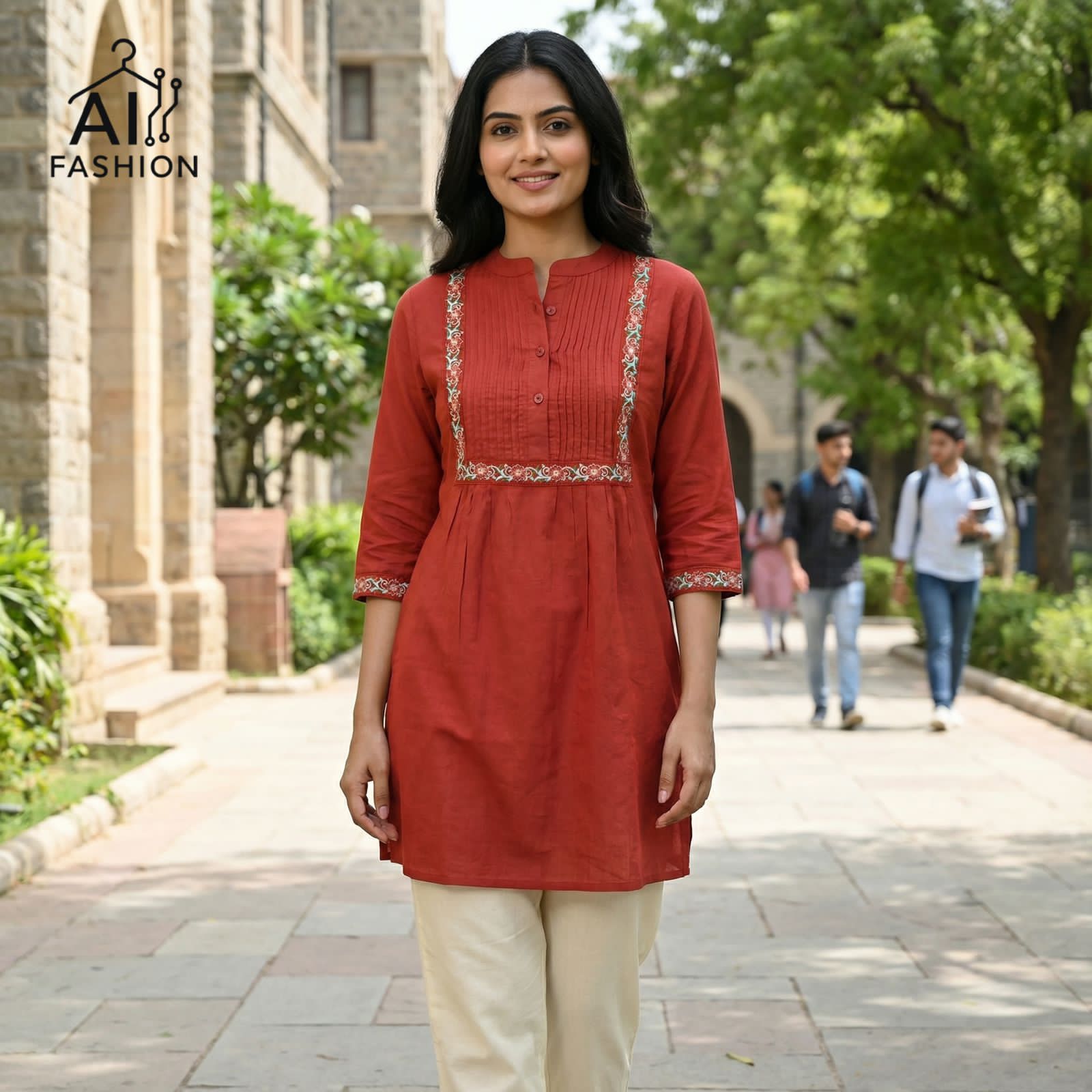 Premium Embroidered Rayon Short Top With Pleated Designer Pattern