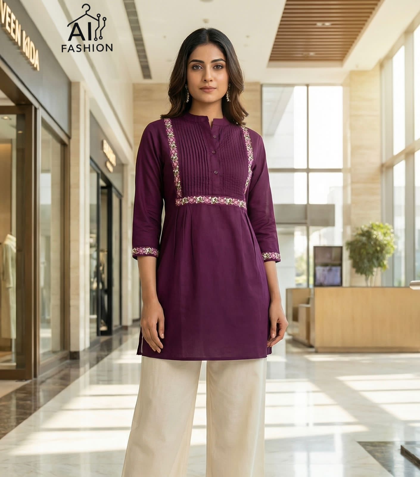 Premium Embroidered Rayon Short Top With Pleated Designer Pattern