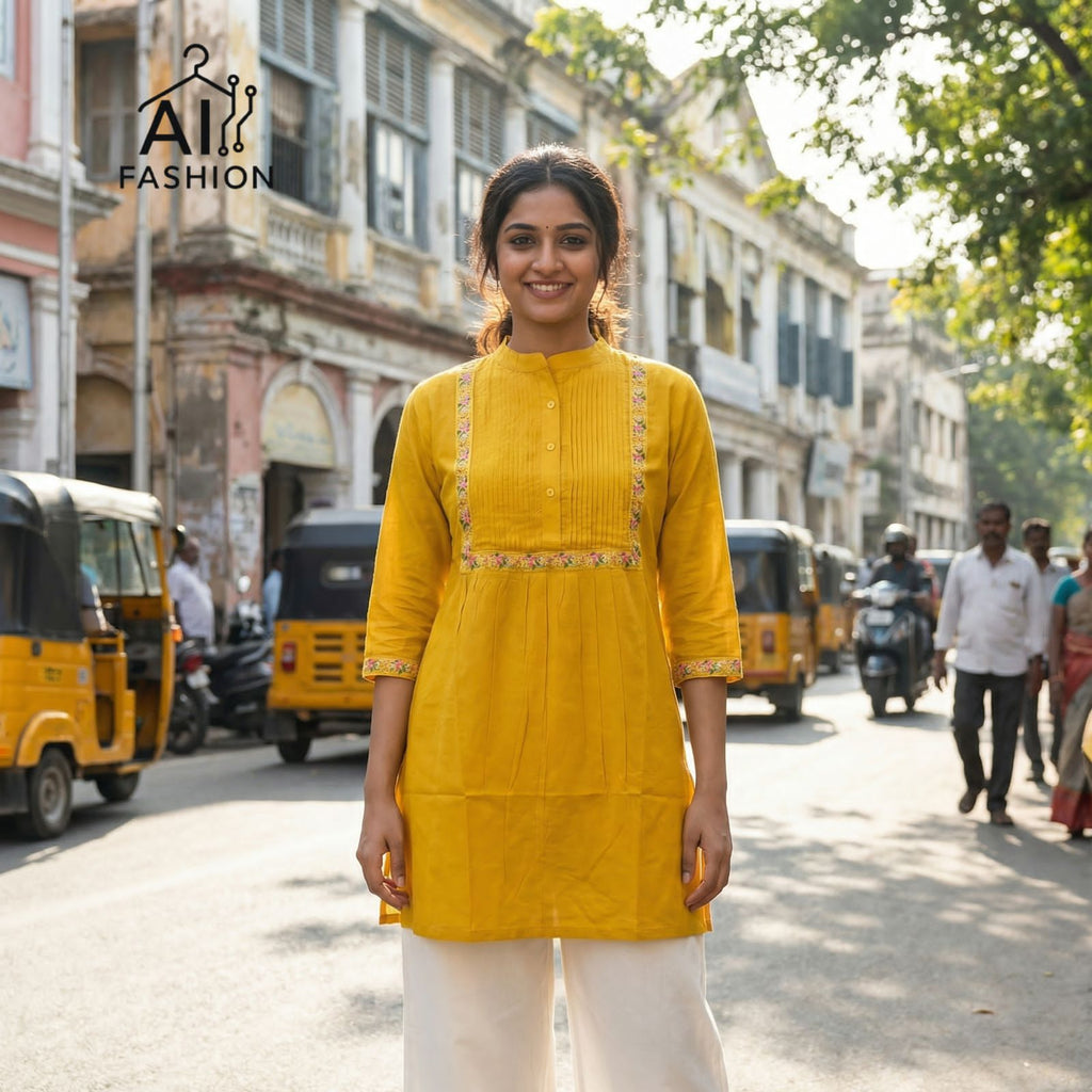 Premium Embroidered Rayon Short Top With Pleated Designer Pattern