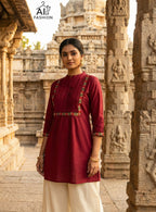 Premium Embroidered Rayon Short Top With Pleated Designer Pattern