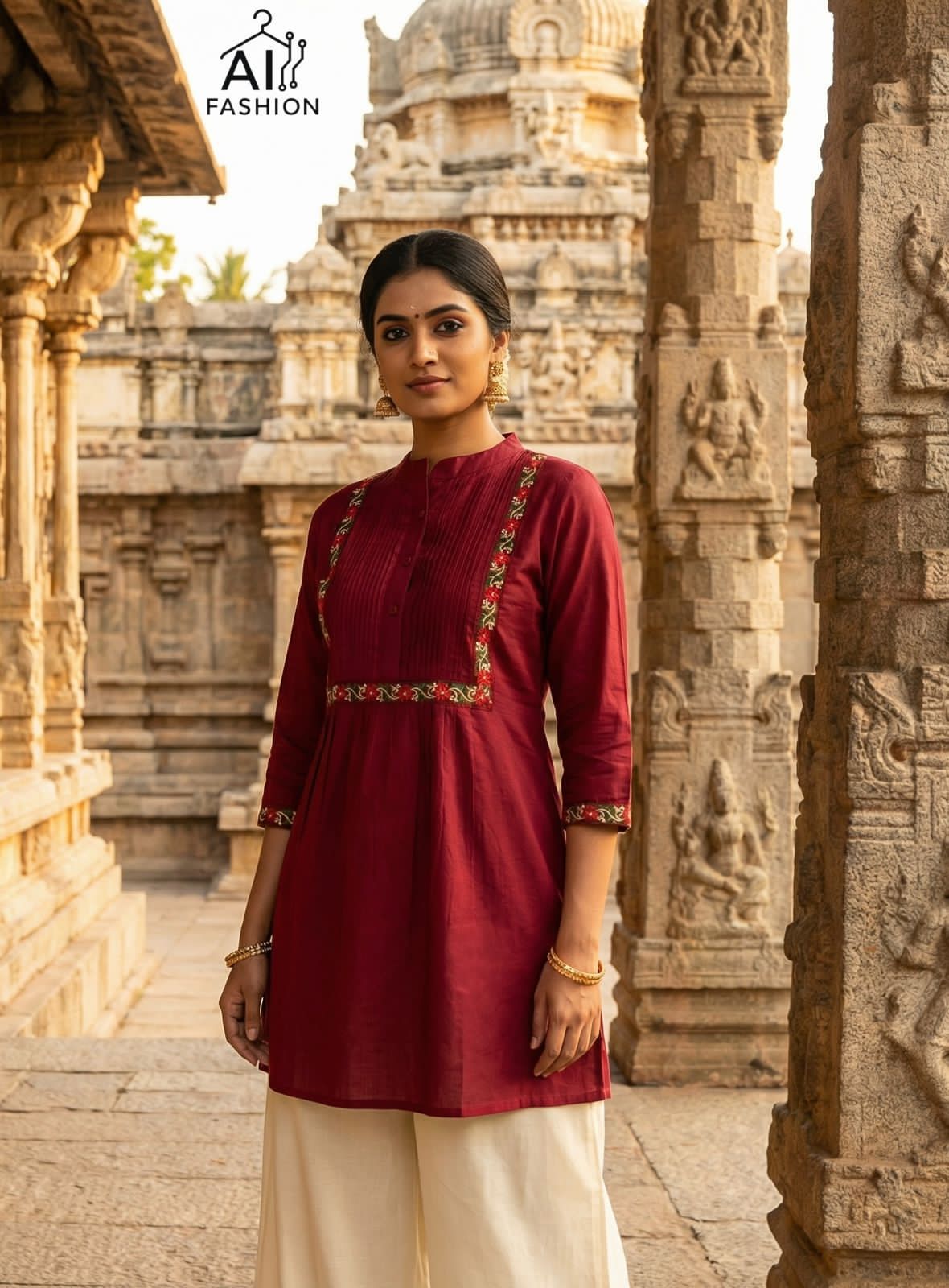 Premium Embroidered Rayon Short Top With Pleated Designer Pattern