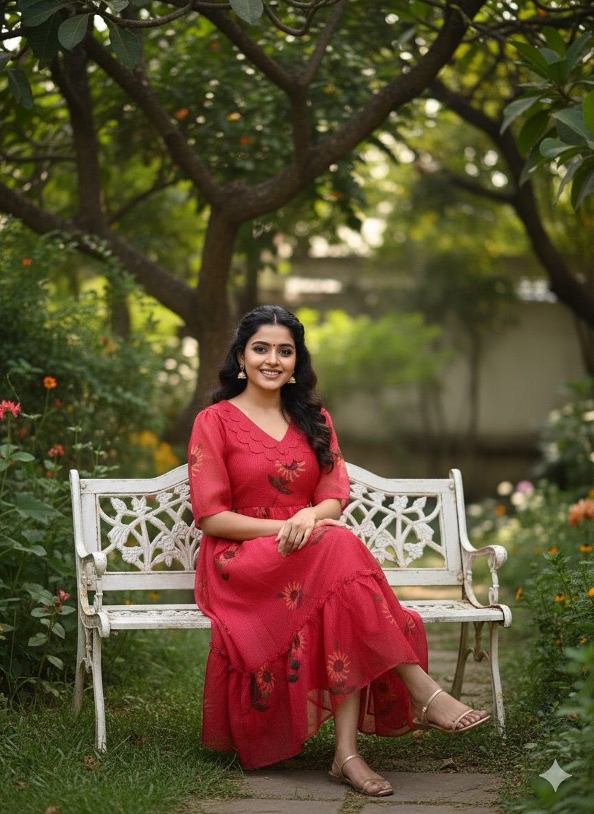 Premium Floral Cubic Maxi Dress With Complete Lining & Designer Puff Sleeves