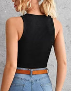 Ribbed Round-Neck Sleeveless Crop Top