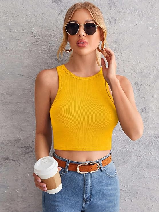 Ribbed Round-Neck Sleeveless Crop Top